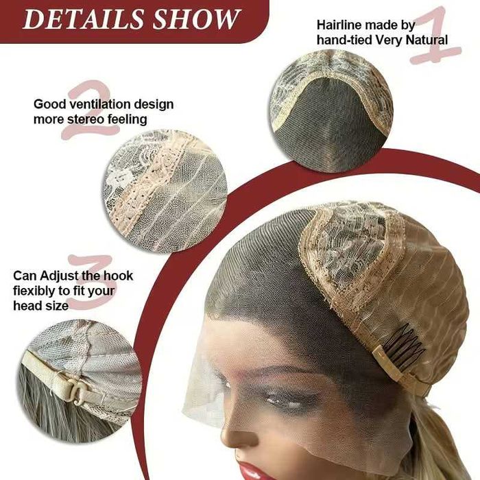 Руса права омбре перука с черни корени - 40 см, лейс фронт 13×4 Lace Front