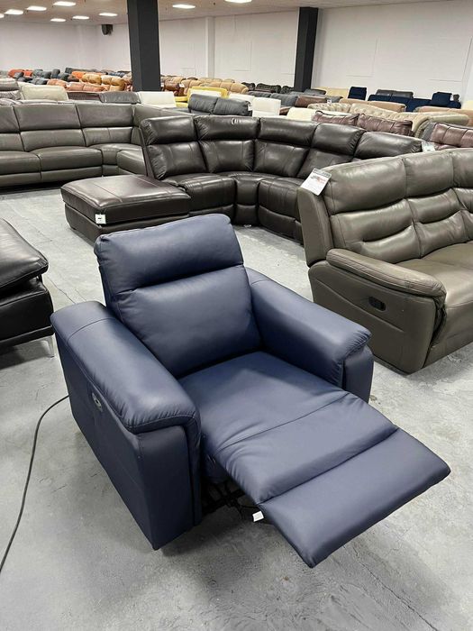 ПРОМОЦИЯ! Син фотьойл от еко кожа с електрически релаксиращ механизъм