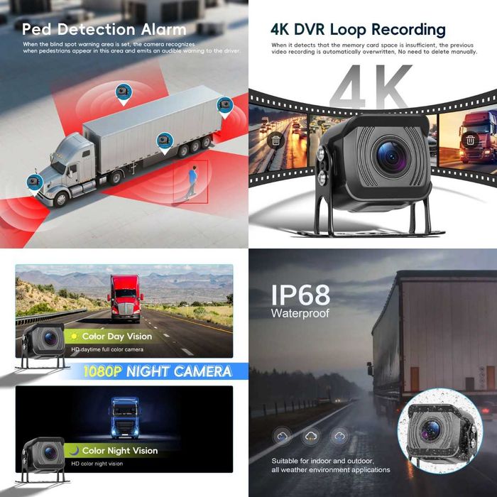 10.1” 4K Монитор с 4 Камери за Камион Бус паркиране Автомобил DVR Парктроник заден ход Нощно Виждане с четири камери