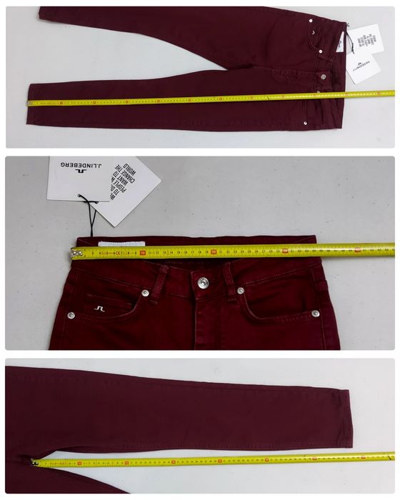 Pantaloni J Lindeberg model Study & Uma, jeans Regular Fit în culori albastru și burgundy, măsura 27 × 32 sau XS/S