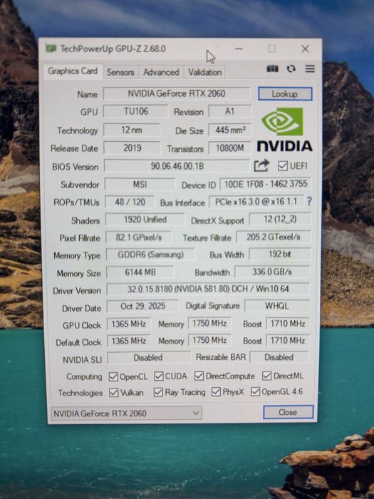 Видеокарта Msi RTX 2060 6Gb