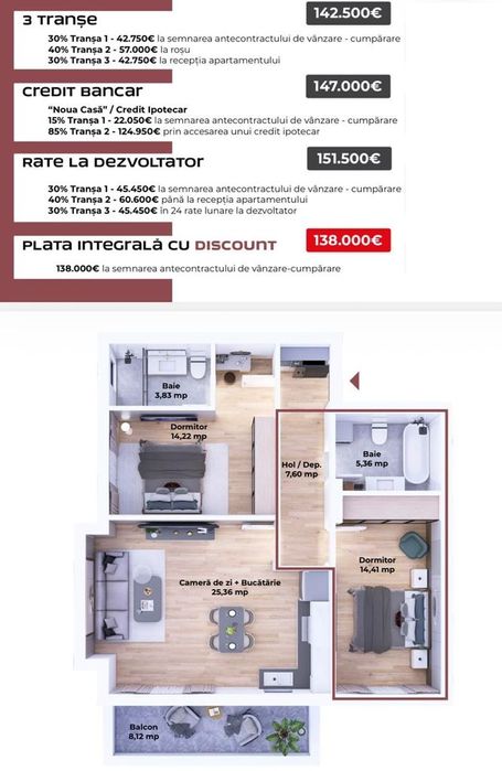 Apartamente cu 3 camere, spre vanzare, in complex rezidential nou,in T