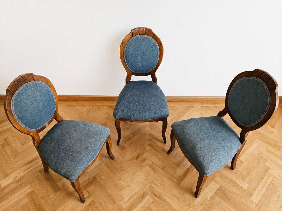 Set 3 scaune dining vintage din lemn masiv, stil clasic