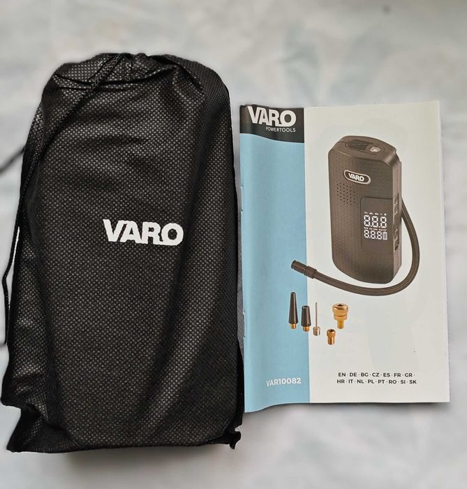 VARO – Безжична въздушна помпа 8V, 150 PSI, фенер, приставки