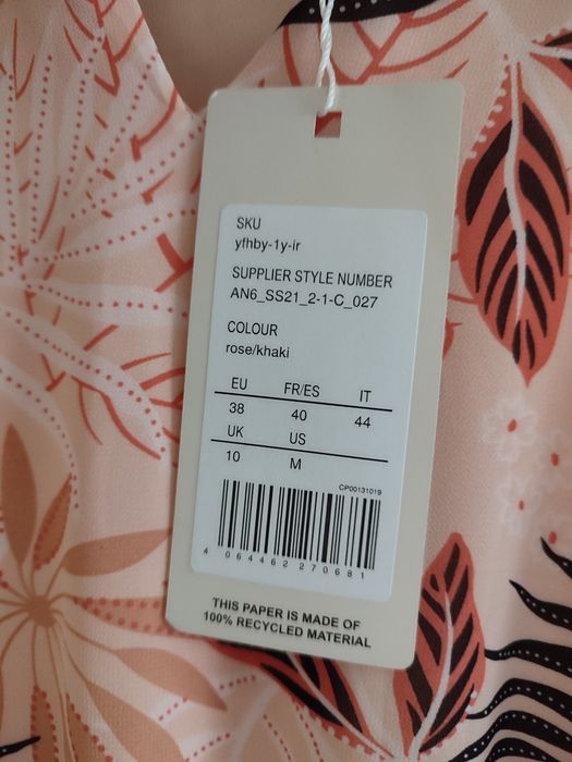 Rochie Anna Field Noua,piersica cu imprimeu floral/frunze M