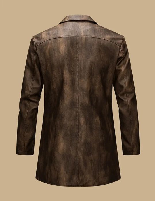 Длинная мужская куртка из эко кожи