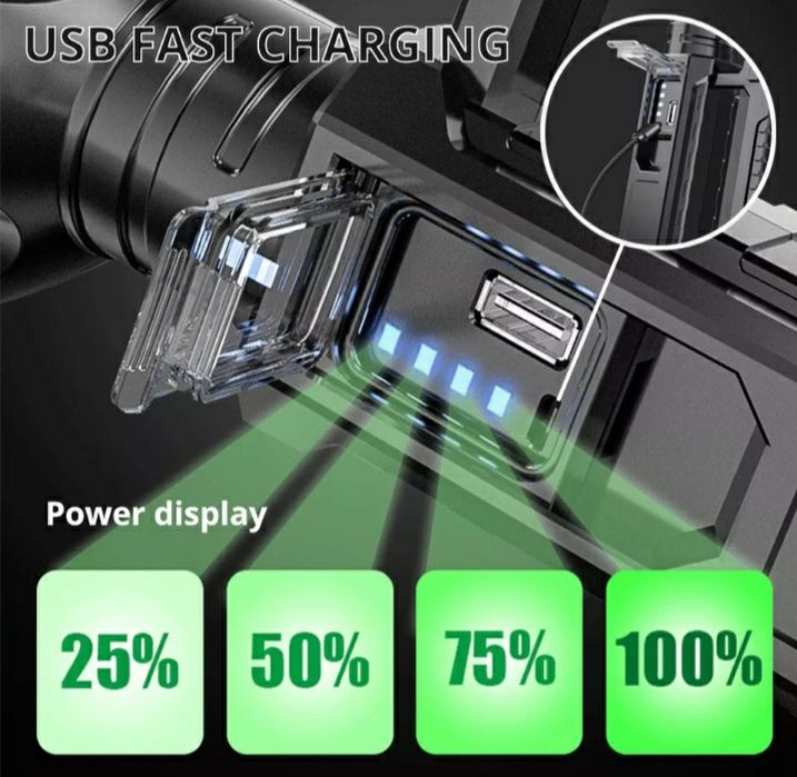 Мощен LED прожектор(фенер) безжичен с вградена батерия 500м!