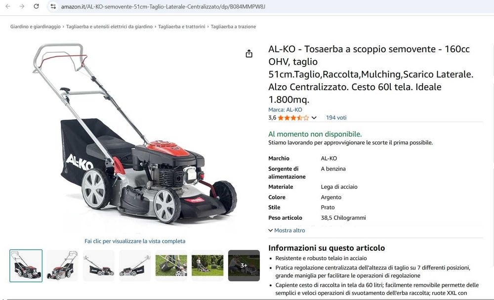 Mașină de tuns iarba AL-KO 113796 pe benzină și autopropulsie, 2400 W