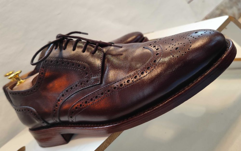 Pantofi derby brogue 45 46 Henry Kayes lucrati manual piele naturala