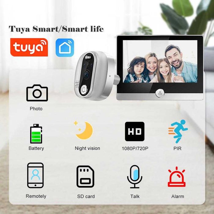 Vizor digital Wireless Tuya Smart usi,infrarosu,sonerie,PIR, ecran4,3”