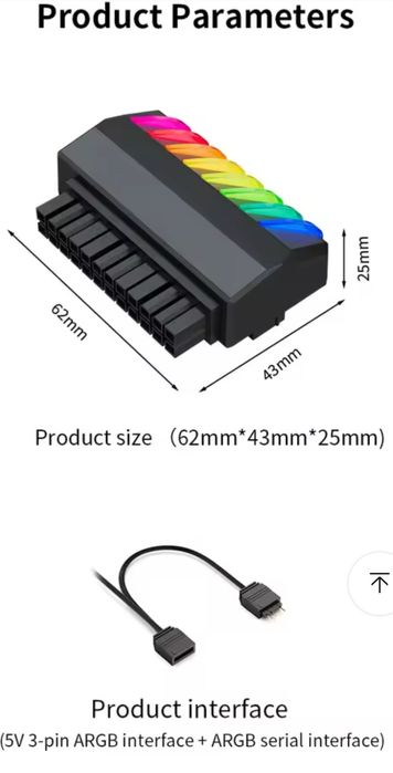 Adaptor MB ATX 24 Pin 90 grade ARGB,Sigilat