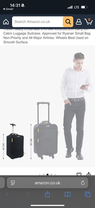 Bagaj mana troller geanta - RYANAIR, WIZZAIR - 25x20x50 cm