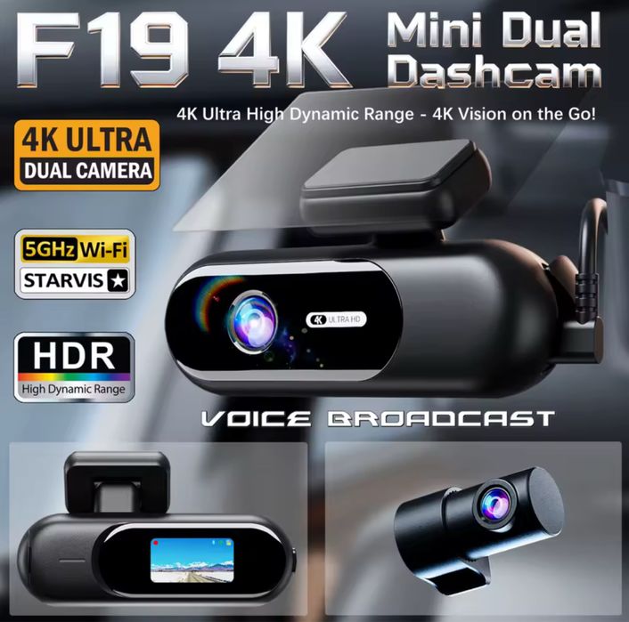 Camera Video Auto/Dash cam DVR, fata si spate, 4K UHD Dual Channel Fata si Spate, 2160p, Wifi + Modul de parcare