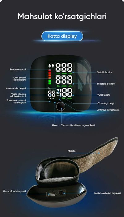 Автоматический цифровой тонометр запястья ! Davleniya ulchagich