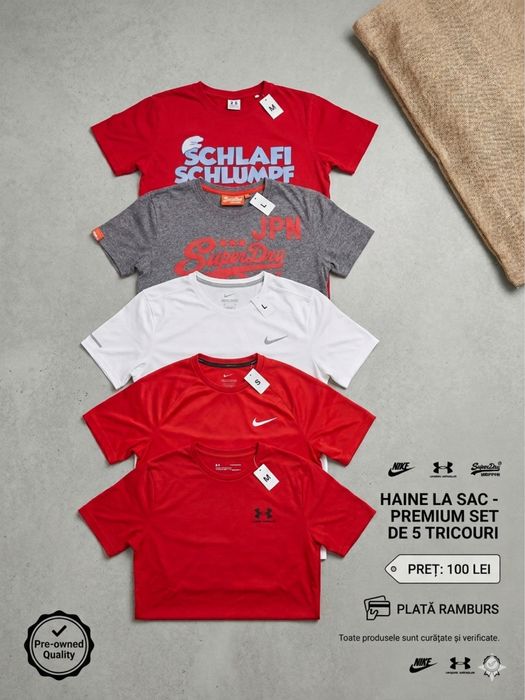Set 5 Tricouri Brand - Nike, Under Armour, Superdry - Mărimi S/M/L