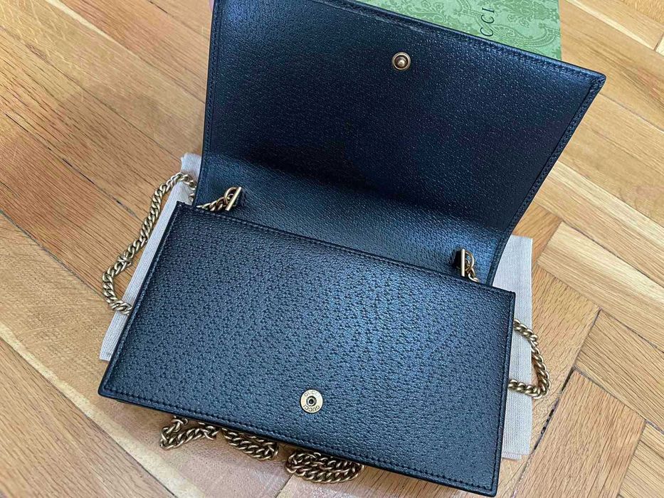 Дамска чанта Мини Gucci Гучи Diana Черна кожа Златно Gold GG лого