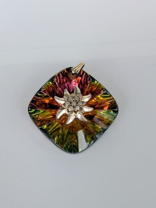 Pandantiv vintage aurora borealis, iradescent, floare de colt