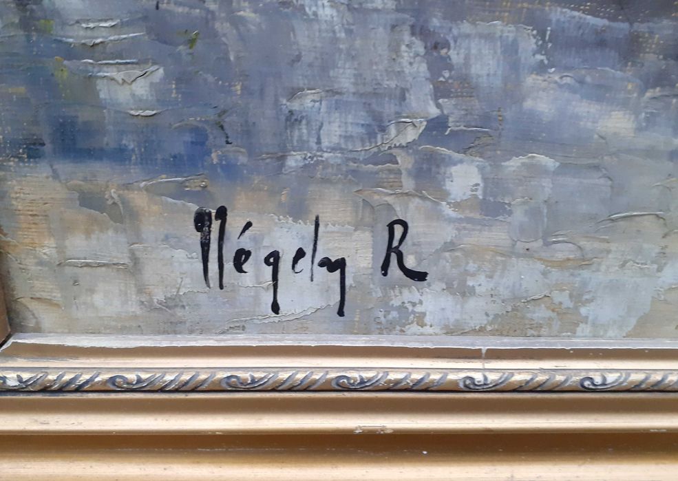 Tablou vechi - vas cu flori - semnat Negely R