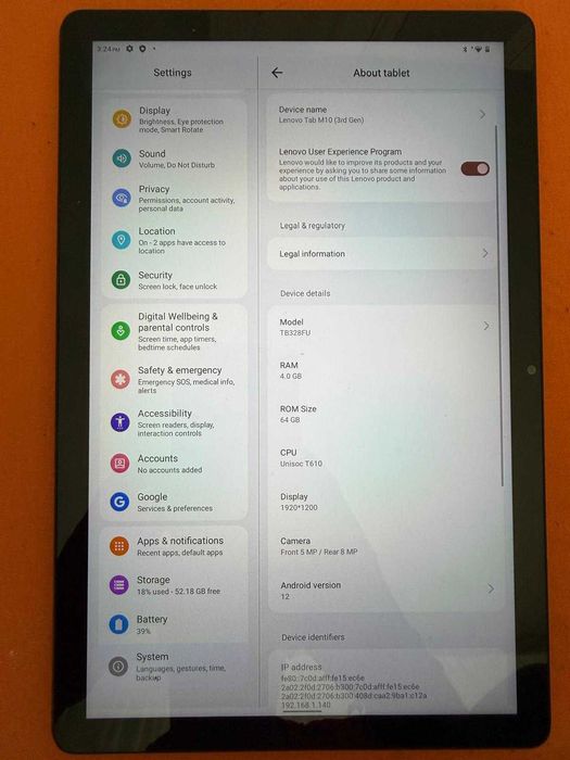 tableta lenovo tab M10(3rd gen)