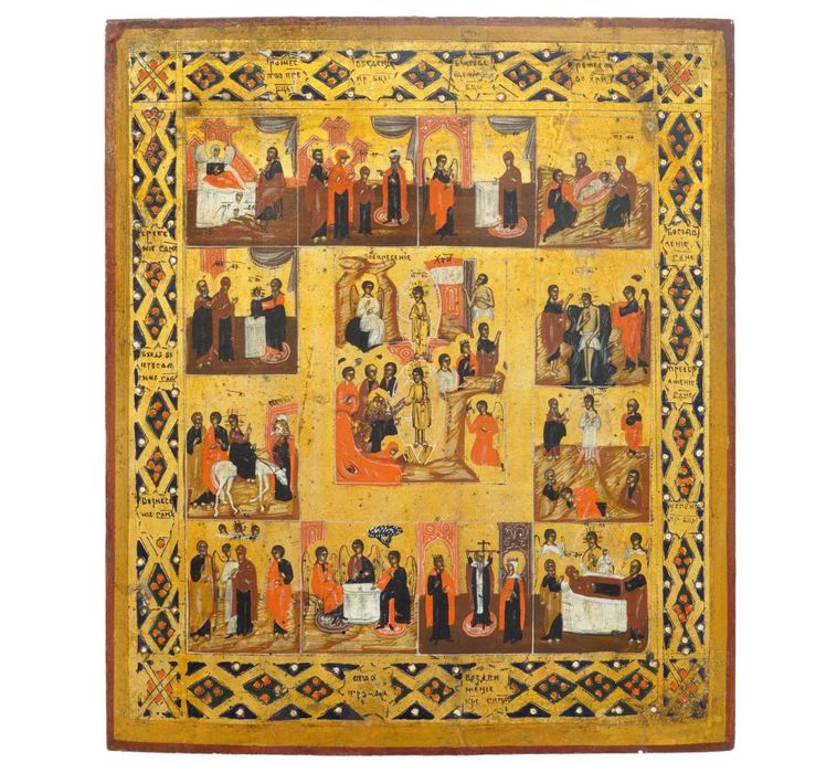 Icoană Prăznicar pe lemn, școală rusească, sec. XIX