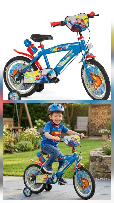 Детски велосипед Superman 16” – С помощни колела, спирачки и регулируема седалка