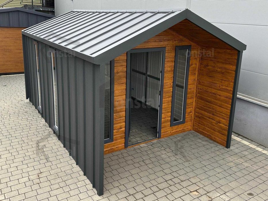 Depozit de grădină: 3x5 ModuHOUSE - TOPLINE căsuță pentru unelte - magazie de grădină + copertină + streașină