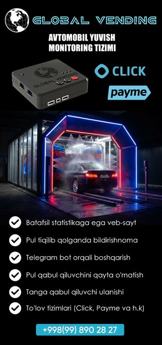 Мониторинг. Payme. Click. Qr код. Для водоматов, самомоек, кофемашин.