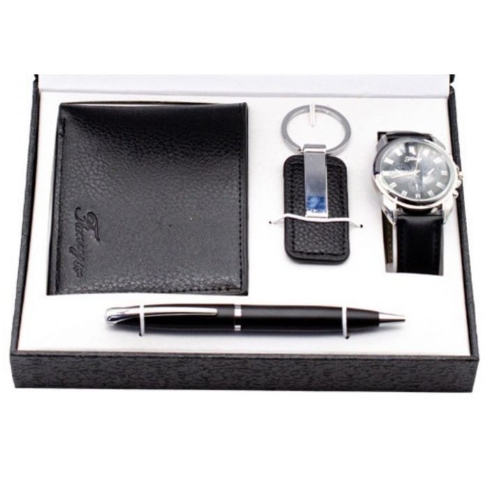 Елегантен мъжки комплект – Часовник, портфейл, химикал и ключодържател