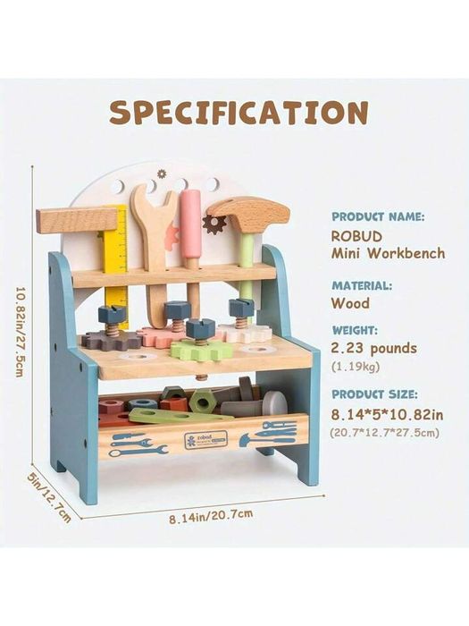 Дървена работна масичка с инструменти