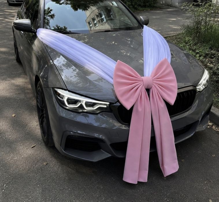 Decor aranjament  pentru masina cu tull amplu si funda uriasa