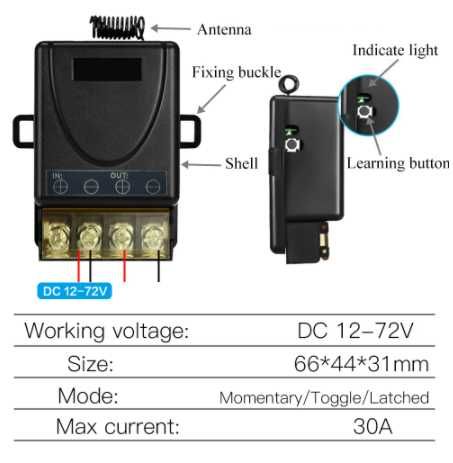 Безжично Wireless 433MHz дистанционно DC 12V-72V 30A