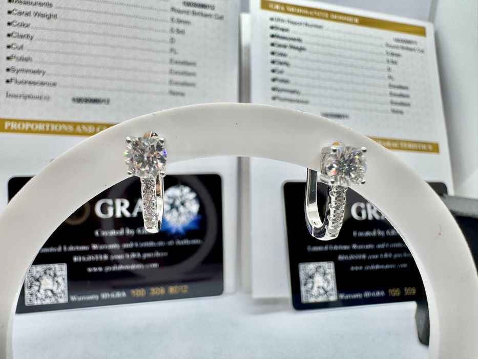 Сребърни обеци с мойсанит (Диамант) 0.5 карата