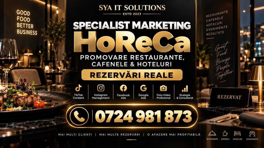 Promovare Marketing HoReCa & Social Media | Promovare Restaurante, Cafenele & Hoteluri | Food Delivery Marketing