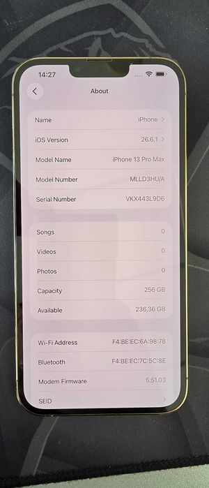 iPhone 13 Pro Max, 256GB, Gold — 80% Battery Health
