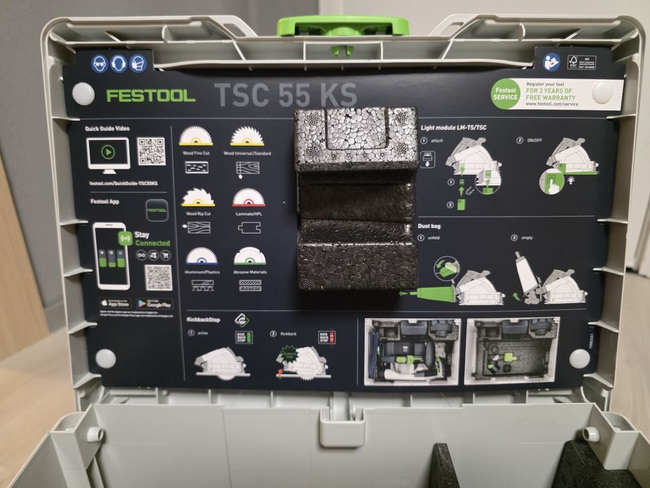 Акумулаторен потъващ циркуляр FESTOOL TSC 55 KSEB-Basic-FS