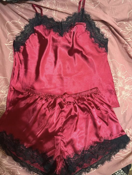 Pijama damă satin bordo