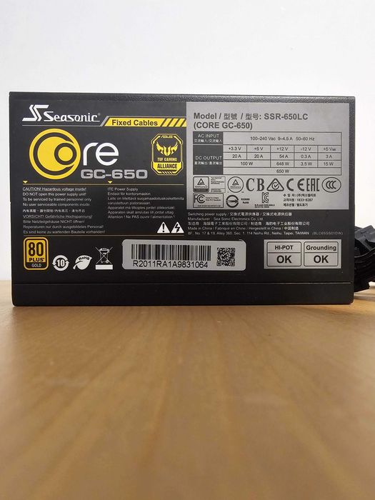 Sursa PC Seasonic Core GC650W - TUF Gaming Alliance - Certificată 80 Plus GOLD - Stare Excelentă