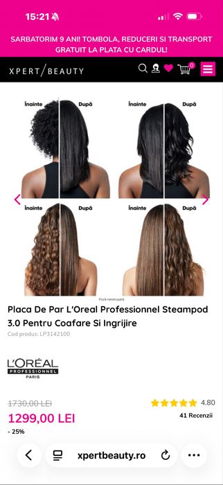 Placa de par Steampod Loreal x Rowenta