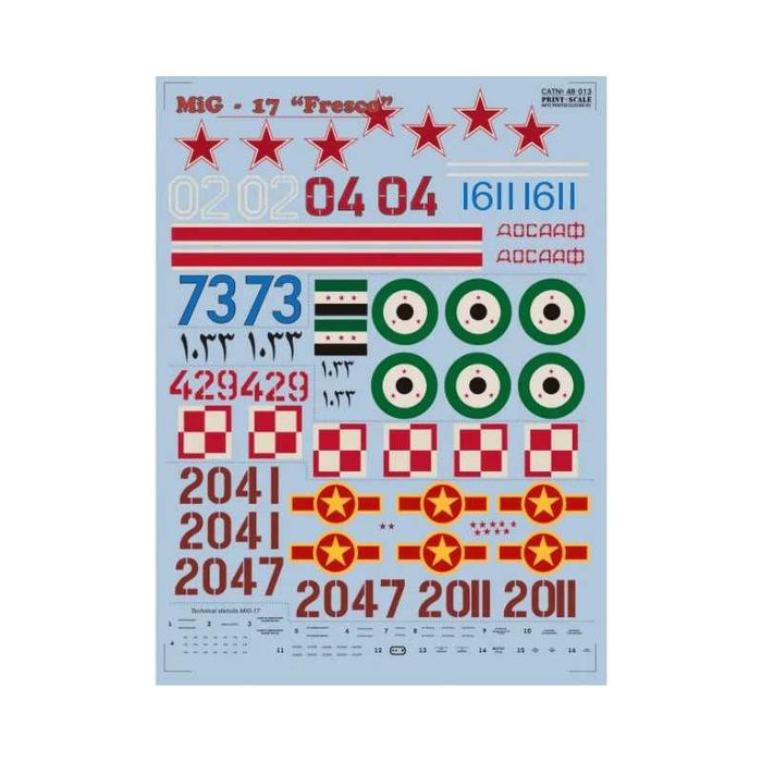 Декаль для сборной модели самолета МиГ-17 (1/48, Print Scale)