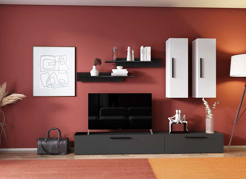 Living Pati 163 – Mobila Sufragerie Gri Antracit + Alb