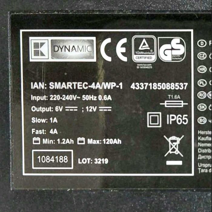 Зарядно за акумулатор DYNAMIC SMARTEC-4A/WP-1 6V/12V 4A