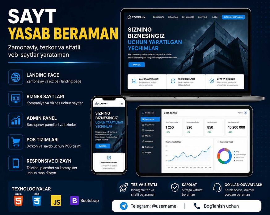 Sayt yasab beraman | Web dasturchi xizmatlari