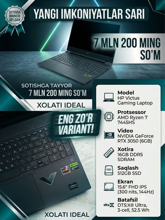 Hp victus gaming DDR5 songi avlod birinchi ozim olib ishlatganmann