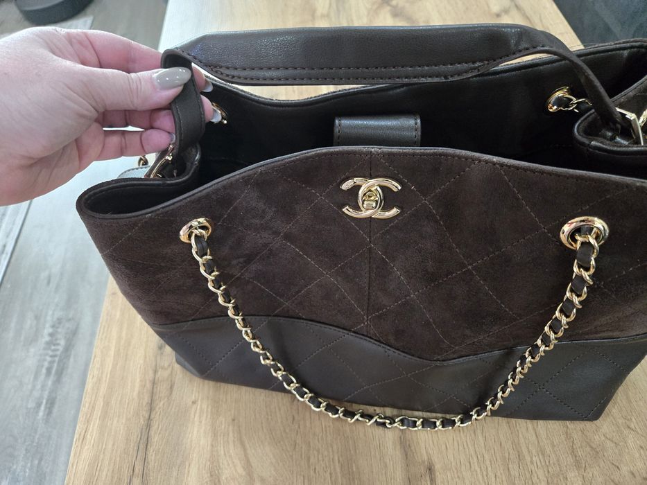 Чанта кожа и велур