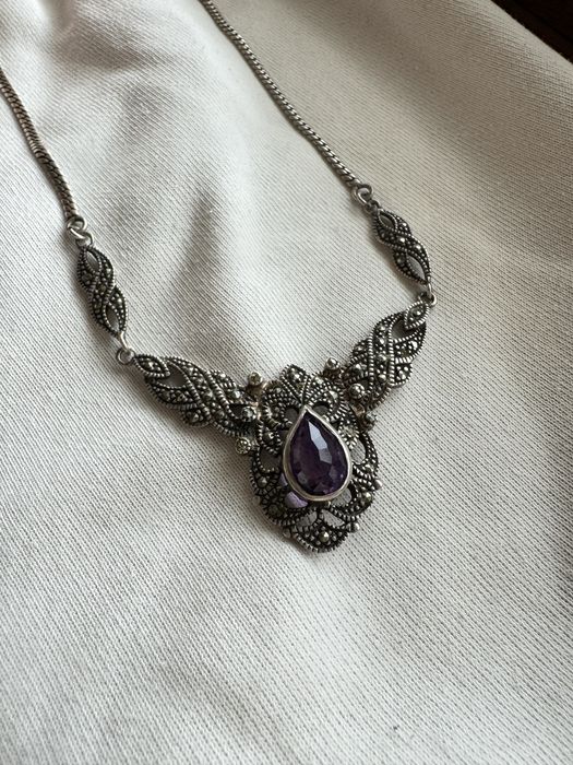 Готически сребърен комплект с камък аметист