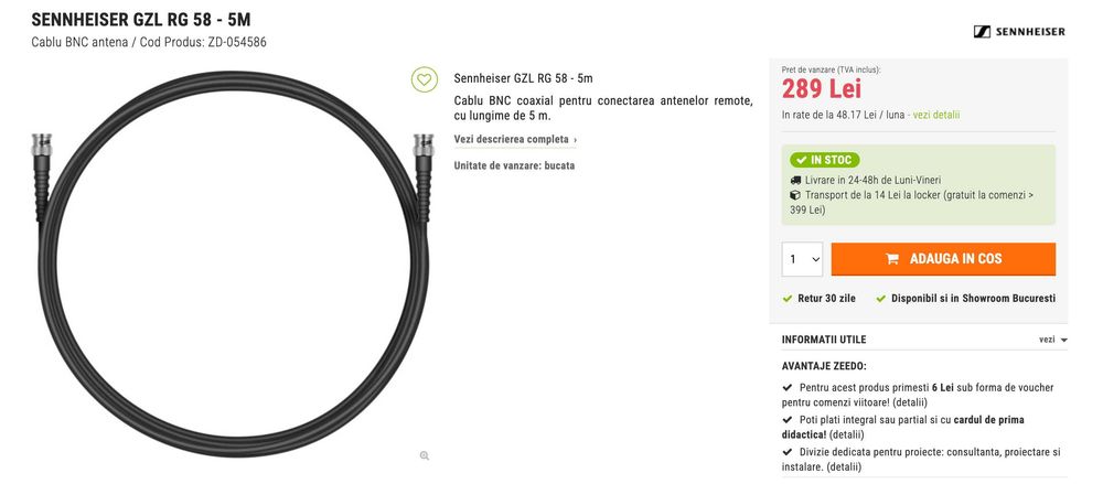 Sennheiser GZL RG 58 - 5m - cablu coaxial antena BNC