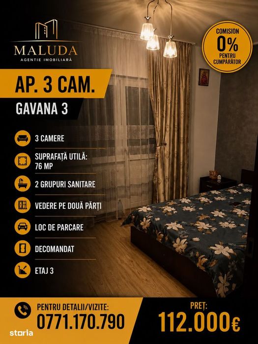 Apartament 3 camere de vanzare, GAVANA 3