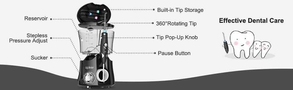 Професионален зъбен душ Apiker – 10 степени, 8 накрайника