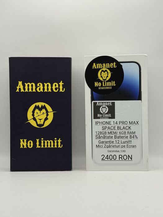 iPhone 14 Pro max 128GB Black Baterie 84% Garantie 1An,AMANET NO LIMIT