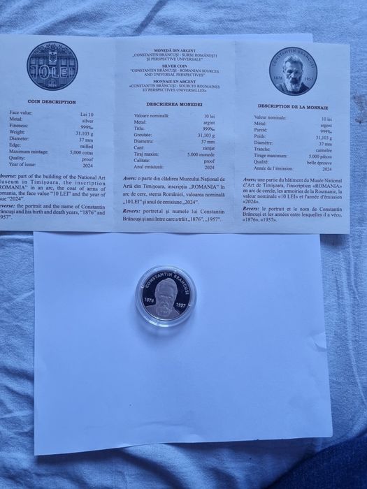 Moneda Argint C-tin Brancusi